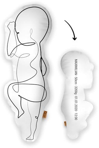 Mein Babykissen Personalisiertes Geburtskissen zur Geburt im 1:1 Maßstab | Mit Namen für Neugeborene | Erinnerungen in Originalgröße Jungen Mädchen (Original, 1:1 Maßstab mit Gewicht, Line One)
