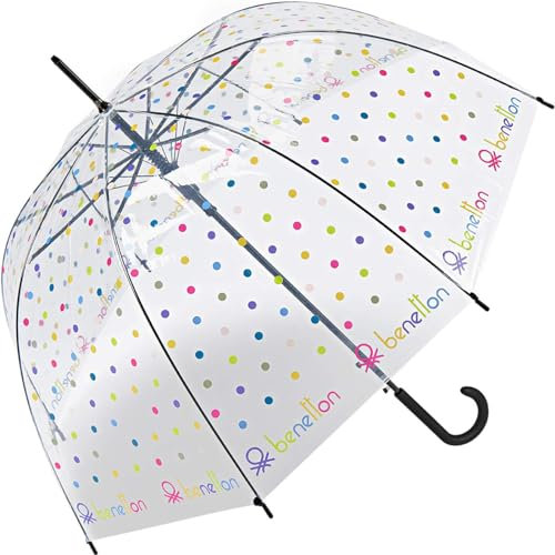 Benetton - Paraguas automático transparente, Signature Dot, 105 cm, Diseño de pantalla de campana