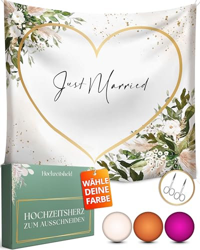 HOCHZEITSHELD - Hochzeitsherz zum Ausschneiden inkl. 2 Scheren als Hochzeitsspiel, Standesamt Deko oder Hochzeitsdekoration - Hochzeitslaken, Hochzeit Laken Herz, Bettlaken, Hochzeitstuch 200x180cm