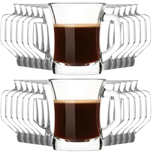 KIAPPO Gläser Set 220 ml - 24 Stück Kaffee Gläser - Tee - Cocktailgläser - Trinkgläser - Latte Macchiato - Massive Hochgläser mit Henkel - 58 x 58 x 84 mm