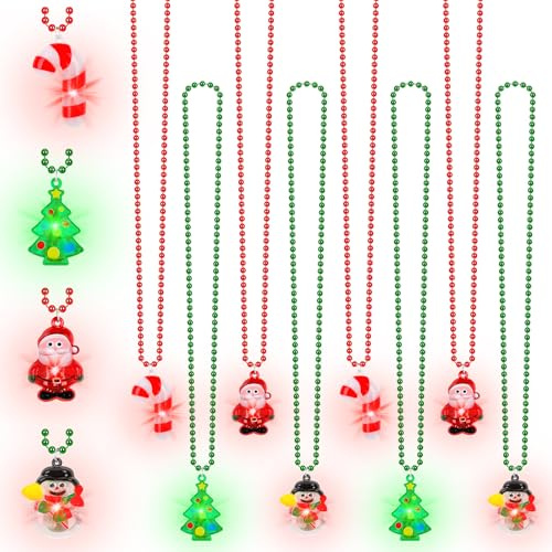 Weihnachts-Halskette mit Beleuchtung, 8 Stück, Weihnachtszubehör für Kinder, LED-Licht, Weihnachtskette, beleuchtete Weihnachtskette, Zuckerstange, Weihnachtsbaum, leuchtende Halsketten,