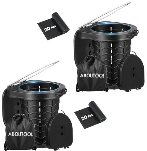 Aboutool 2 Pack Portable Toilet for Adults, Adjustable Height Camping Toilet, Emergency Toilet for Car, Travel, Camping, and Hiking, Comfortable Portable Potty for Adults with 20 Bags