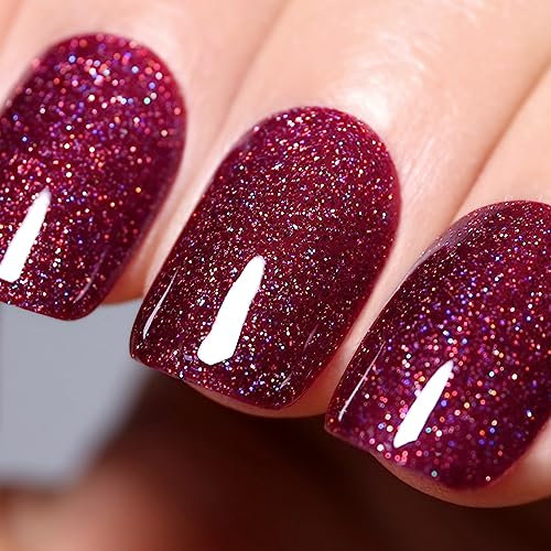 Ozzeal UV Nagellack Glitzer, Wein Rot Schillernd Glitzer UV Gel Nagellack Glitzernder Schimmer Gel Nail Polish Frühling Sommer Regenbogen Gel Nagellack Soak Off UV Led 15ML