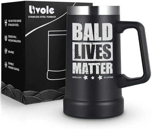 Livole Baldi Mug, Funny Gifts for Bald Men, Dad, Grandad, Uncle, Bald Lives Matter, Beer Gifts for Men, Mens Gift for Christmas, Birthday Fathers Day Presents for Dad, 24oz 700ml Vacuum Beer Glasses