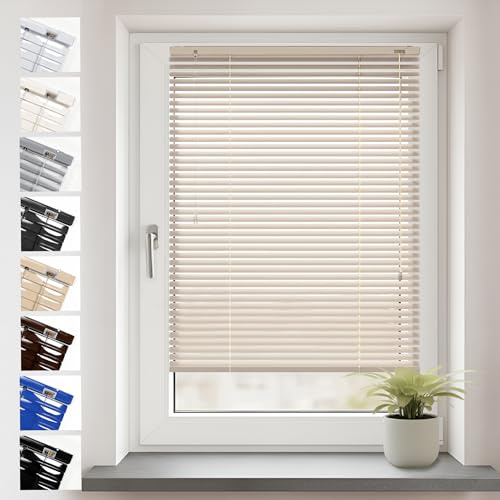 Sonello Aluminium Jalousien Fenster Ohne Bohren 105x175cm Creme Klemmfix | Blickdicht, Sichtschutz, Sonnenschutz für Fenster/Türen, Schalosien, Montage mit und ohne Bohren, Jalousien mit Klemmklips