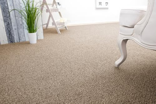 andiamo Auslegware Teppichboden Meterware Carlos - Teppichboden Auslegware & Teppich Meterware - Auslegware Teppich Meterware 4m & 5m breit - pflegeleichter Bodenbelag Beige - 500 x 450 cm