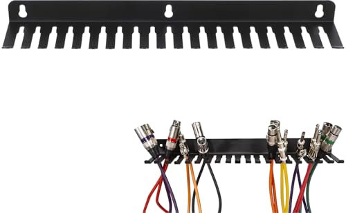 Wall Mount Cable Organizer, 19 Slots Cable Holder, Carbon Steel Wire Storage Rack, 5.5-9.5mm Cable Management for Home Office, Black
