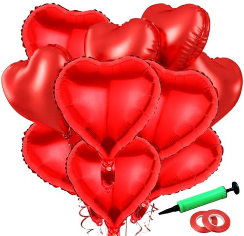 50 Stück Herz Folienballon Rot, luftballons Hochzeit, Herz Helium Luftballons, Herzballons Geeignet für Hochzeitsfeier, Anniversary, Heiratsantrag Party, Verlobung, Geburtstag, Valentinstag Party Deko