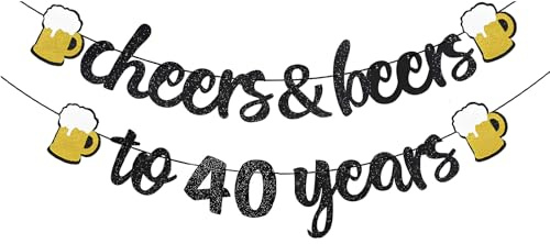 Aiyraa 40. Geburtstagsdeko für Männer, Frauen Schwarz-Gold Girlande | Cheers to 30/40/50/60 Years Banner, Happy Birthday Girlande 30/40/50/60 Geburtstag Für Männer Frauen, Party Feierdekoration