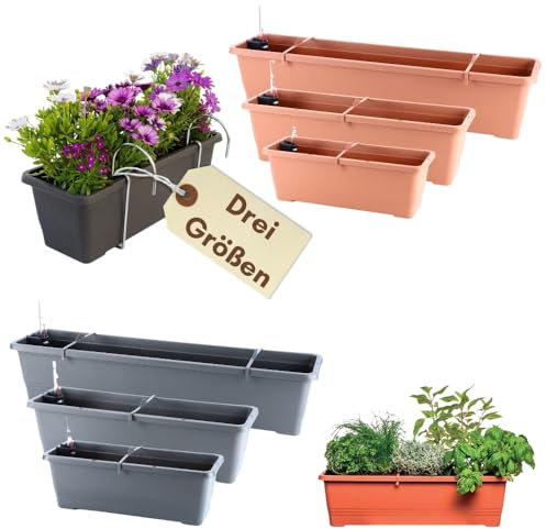 GarPet Blumenkasten Fensterbank Außen Blumenkasten Balkongeländer Balkonkasten mit Wasserspeicher Metall Halterung Pflanzkasten Outdoor 50 60 80 (Anthrazit, 50 cm)