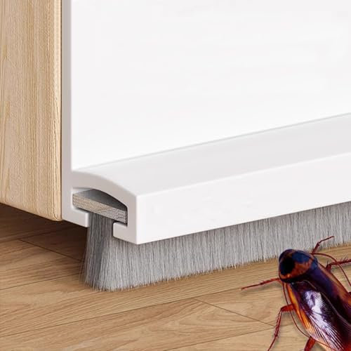 Vingspina 100cm Weiß Dichtungsband für Türen, Selbstklebende Tür Türdichtung, Bodenabdichtung mit Bürste, Türdichtung Türbürste Abdeckleisten Bürstendichtung Dichtung, (White)