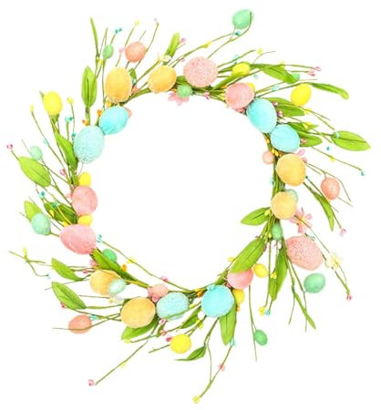 Osterkranz, bunte Eier, Osterkranz, Frühlingsfeiertagskranz, Bauernhaus-Osterkranz, 45 cm -Türkranz, Fenster-Osterkranz, -Türdekoration, Urlaubskranz für Frühling