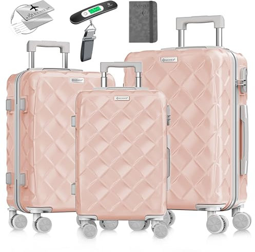 KESSER® Reisekoffer Set 3-teilig | Kofferset ABS Hartschalenkoffer mit Zahlenschloss, Kofferwaage & Reisebrieftasche 360° Rollen | Handgepäck & große Koffer für Business & Reise Trolley Nude Grey