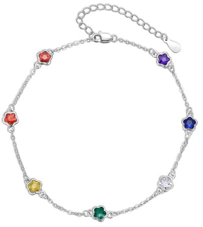 YEESIA 7-Chakra-Fußkettchen für Damen, 925er Sterlingsilber, Pflaumenblüten-Chakra-Fußkettchen, Yoga-Fußkettchen, Amulett, Yoga-Schmuck, Geschenk für Frauen