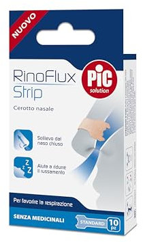 Pic Solution RinoFlux Strip Cerotti Nasali Respira bene, facilitano la respirazione, Donano immediato sollievo dai disturbi della Congestione Nasale, Confezione da 10 Pezzi, Dimensioni Standard