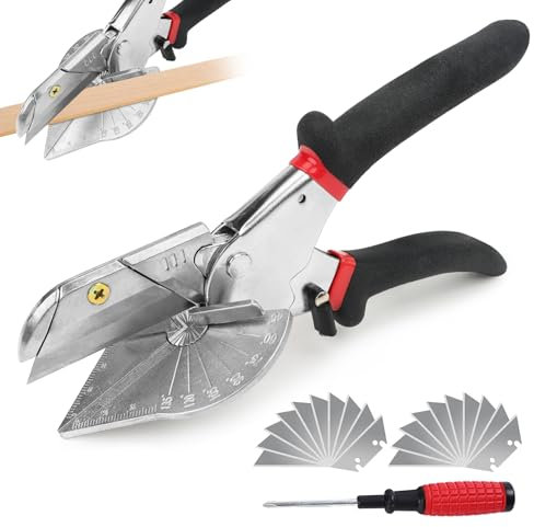 Gehrungsschere verstellbar von 45° - 135°, Winkelschere für präzisen mit 20 Ersatzklingen (SK5-Stahl), Profi Schneiden Scheren, Trunking-Schere für Präzisen Schnitt, PVC, Gummi, Leder, Rohren