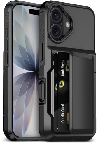 Vunake für iPhone 17 Hülle mit kartenfach [Max 5 Karten] für Hülle iPhone 17 Stoßfest Schutzhülle Hartes PC Weiches TPU Geldbörsenhülle für Handyhülle iPhone 17 Schwarz