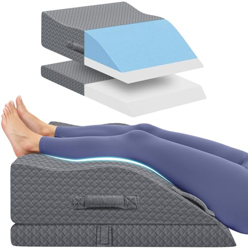 ComfyInLove Elevation Pillows for Leg After Surgery, Memory Foam Adjustable Wedge Pillow for Injury or Rest, Ankle Pillow for Sleeping Blood Circulation Grey/Double Leg