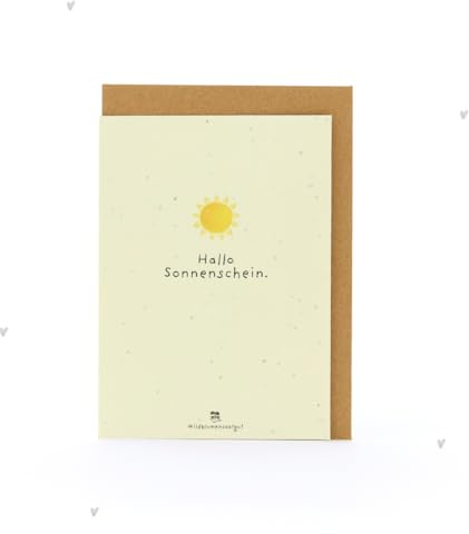 Grußkarte „Hallo Sonnenschein“ – Wachsende Grußkarte aus Saatpapier mit Wildblumensaatgut | Fröhliche Karte für Herzensmenschen, Freundinnen oder liebe Menschen | Kleines Mitbringsel für gute Laune