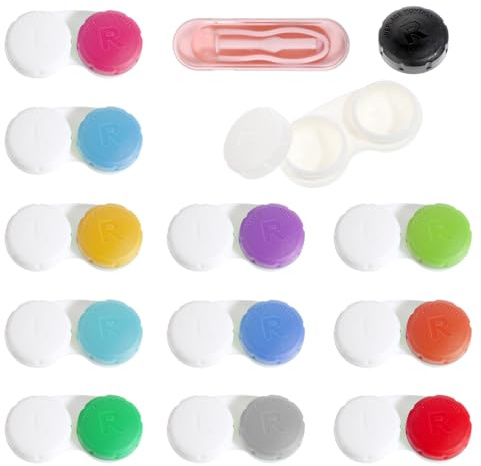 TIESOME Lot de 12 étuis à lentilles de contact, multicolores, portables, anti-fuite, accessoires pour les excursions quotidiennes comme les voyages et le travail, 12 couleurs