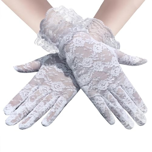 1 Paar Spitzenhandschuhe Weiß, Spitzenhandschuhe Handschuhe Hochzeitshandschuhe Lace Gloves Damen Blumenhandschuhe Damen für Hochzeiten Kostümpartys Halloween Abendessen Cosplay Braut Hochzeit