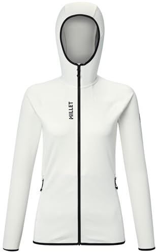 MILLET Damen-Fleecejacke zum Wandern, leicht, atmungsaktiv, mit Kapuze (FR/ES, Alpha/Buchstaben, XS, normale Größe, normale Größe, Weiß)