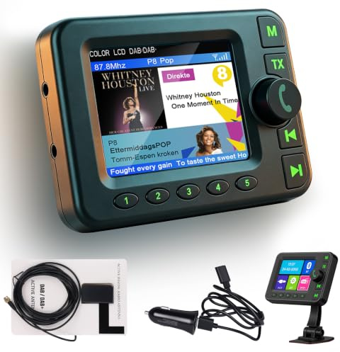 DAB DAB+ Adapter für Autoradio mit Bluetooth, FM Sender, 2,8-Zoll-Display | DAB Plus Digitalradio Adapter fürs Auto, AUX Eingang & Ausgang, Hochempfindliche Antenne, Freisprechfunktion, DAB Transmitter