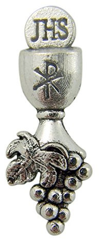 Religious Gifts First Communion Silver Tone Chalice and Grapes Lapel Pin, 1 1/4 Inch