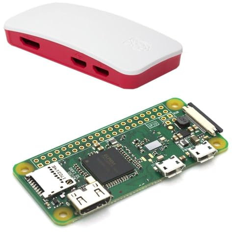 Raspberry Pi Zero W Starter Kit mit offiziellem Gehäuse rot/weiß, 1GHz BCM2835 CPU, 512MB RAM, WLAN, Bluetooth, Mini HDMI, Micro USB OTG, 40-Pin GPIO, inkl. Kameraadapterkabel