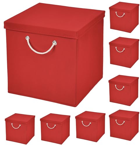 StickandShine 8er Set Rot Faltbox 30 x 30 x 30 cm Aufbewahrungsbox faltbar mit Kordel und mit Deckel
