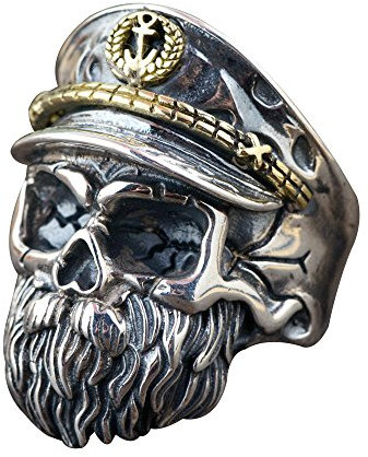 Punk 925 Sterling Silber Bart Totenkopf Ring für Herren Damen Offen und Verstellbar