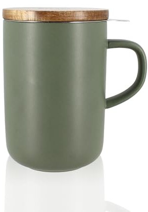 OGO LIVING – tisanière Juliet 475 ml – Idéale pour le thé et la tisane – Mug à thé en grès et couvercle en bois d’acacia - vert amande - 7912013