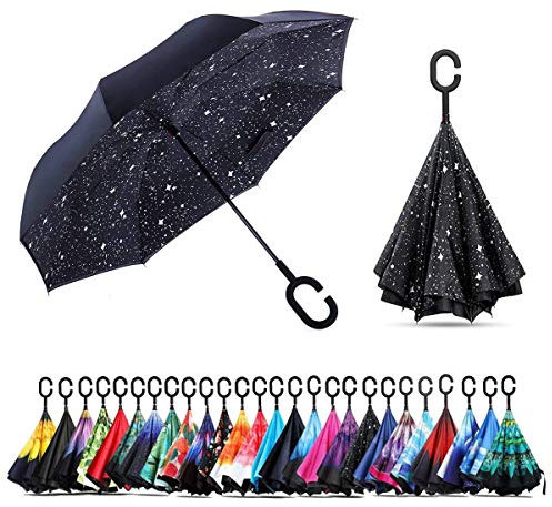NNY Inc Parapluie double face coupe-vent et protecteur contre les UV - Pliable - Parapluie droit inversé pour hommes et femmes - Autoportant - Poignée en forme de C - pour golf/voitures (étincelles)