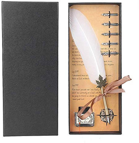 Kalligraphie Stift Schreibfeder-Set, Naturfeder-Vintage-Kalligraphie-Schreibset mit Federdip