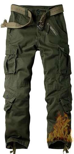 AKARMY Herren-Wanderhose mit Fleece-Futter, Cargohose, lässig, Arbeit, Skihose mit 8 Taschen, Army Grün, 52