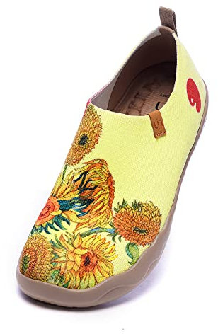 UIN Sunflower Damen Sonnenblume Wanderschuhe Bemalte Slip On Schuhe Leicht Sneaker Schlupfschuh Gemütlich Reise Schuhe Gestrickt Gelb(41)