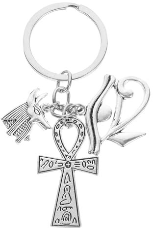 Amosfun Porte-clés en forme de croix égyptienne avec pendentif en forme de croix égyptienne, œil d'horus, cadeau Anubis égyptien pour sac de clé de voiture