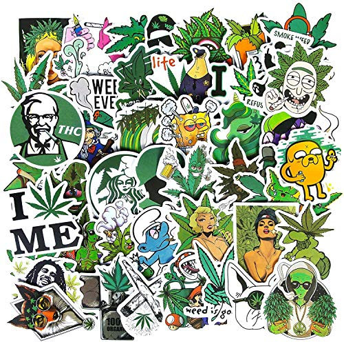 Unkraut Aufkleber,50 Stück wasserdichte Marihuana Weed Stickers für Erwachsene Vinyl Cool Aufkleber für Wasserflaschen, Computer, Telefon, Laptop Aufkleber Decal…