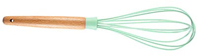 Batidor de cocina para cocinar Batidor de mano de acero inoxidable con mango de madera para batir agitación (verde nórdico)