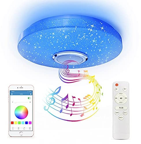 CheDux 36W RGB Farbwechsel LED Deckenleuchte Dimmbare mit Bluetooth Lautsprecher,mit Fernbedienung und APP-Steuerung,Musikwiedergabe,Wasserdichte Deckenlampe für Badezimmer Schlafzimmer Wohnzimmer