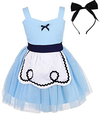 Lito Angels Alice im Wunderland Kostüm Kleid mit Schleife Haarreifen für Baby Mädchen Größe 6-12 Monate 80, Blau