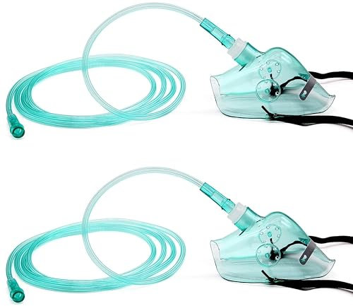 Sauerstoffmaske für Erwachsene, mit 1,8 m langem Schlauch und verstellbarem Gummiband, Größe XL, 2 Stück