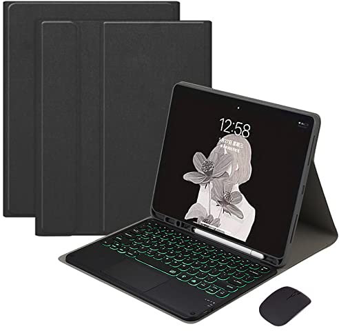QYiiD Funda para teclado con panel táctil para iPad Air 2 / iPad Air, [textura de tela] delgada y ligera cubierta inteligente con teclado retroiluminado y ratón para iPad Air en pulgadas