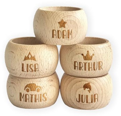 Amikado - Rond de Serviette personnalisé en Bois avec prénom, nom, Texte ou Motif - Ronds de Serviettes de Table - décoration Mariage - Cadeau fête Anniversaire Noël baptême Famille Banquet
