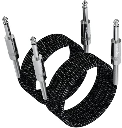 FIBBR 6.35mm to 6.35mm Stereo Audio Cable 2m-2 Pack, Straight 1/4 TRS Audio Guitar Male Jack Instrument Lead with Nylon Braided for Electric Guitar, Bass, Amplifier, Mixer, Keyboard, Speaker