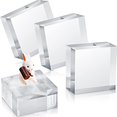 Vicenpal 4-teilige quadratische Acryl-Display-Blöcke, 5,1 x 5,1 x 2,5 cm, transparent, poliertes Acryl, Würfel, Schmuck-Vitrine, Display-Halter, Sockel