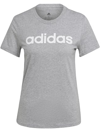Adidas Damen Essentials Slim Logo Tee, Medium Grey Heather/White, M Short