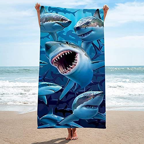 Strandtuch Hai, Mikrofaser Strandtuch Wildes Tier Handtuch Groß 100x200 cm Badetuch Strandhandtuch Schnell Trocknendes Sandfreies Weiches Saunatuch, reisehandtuch, Badehandtuch