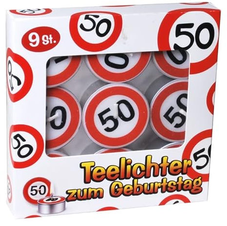 Kerzen Teelichter 50 Geburtstag Verkehrsschild 9tlg.