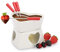 TOLIDA Keramik-Schokofondue-Set Herzförmiger Schokoladenschmelztopf Käsefonduetopf aus Porzellan mit 4 Gabeln 320ML Mini Hitzebeständigbrenner Teelichtfondue für Süßigkeiten Butter Käse